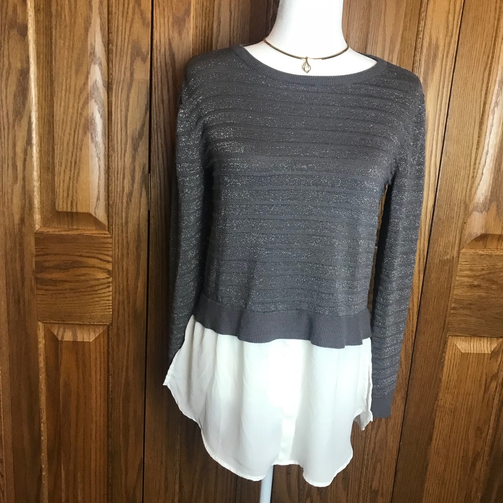Apt. 9 Metallic Grey & Cream High Low Sweater